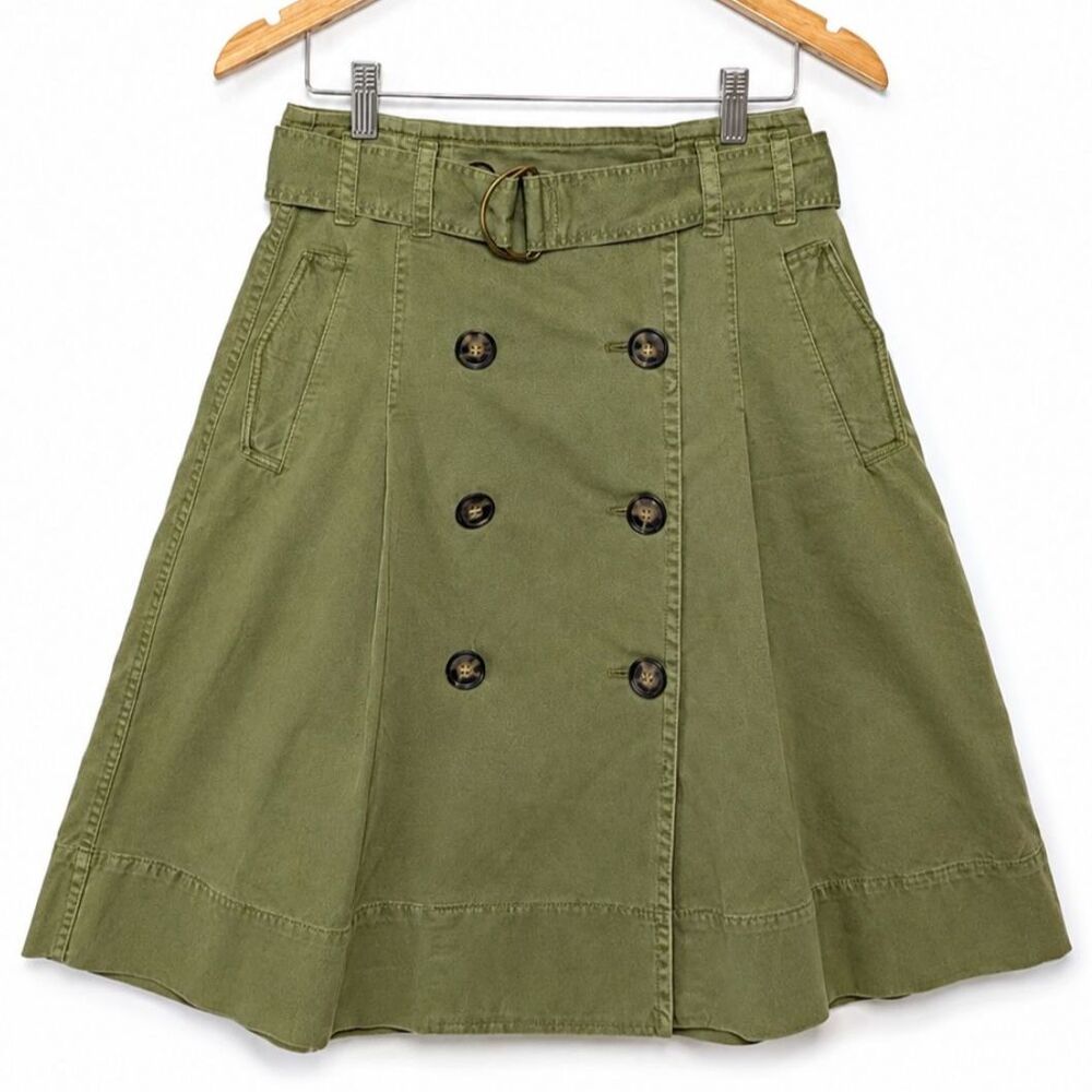 J.Crew Olive Green Utility A-Line Skirt 4 Cotton Belted Military Safari Style